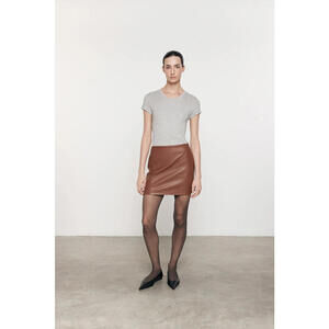 Enza Costa Vegan Leather Miniskirt in Nutshell Size Large